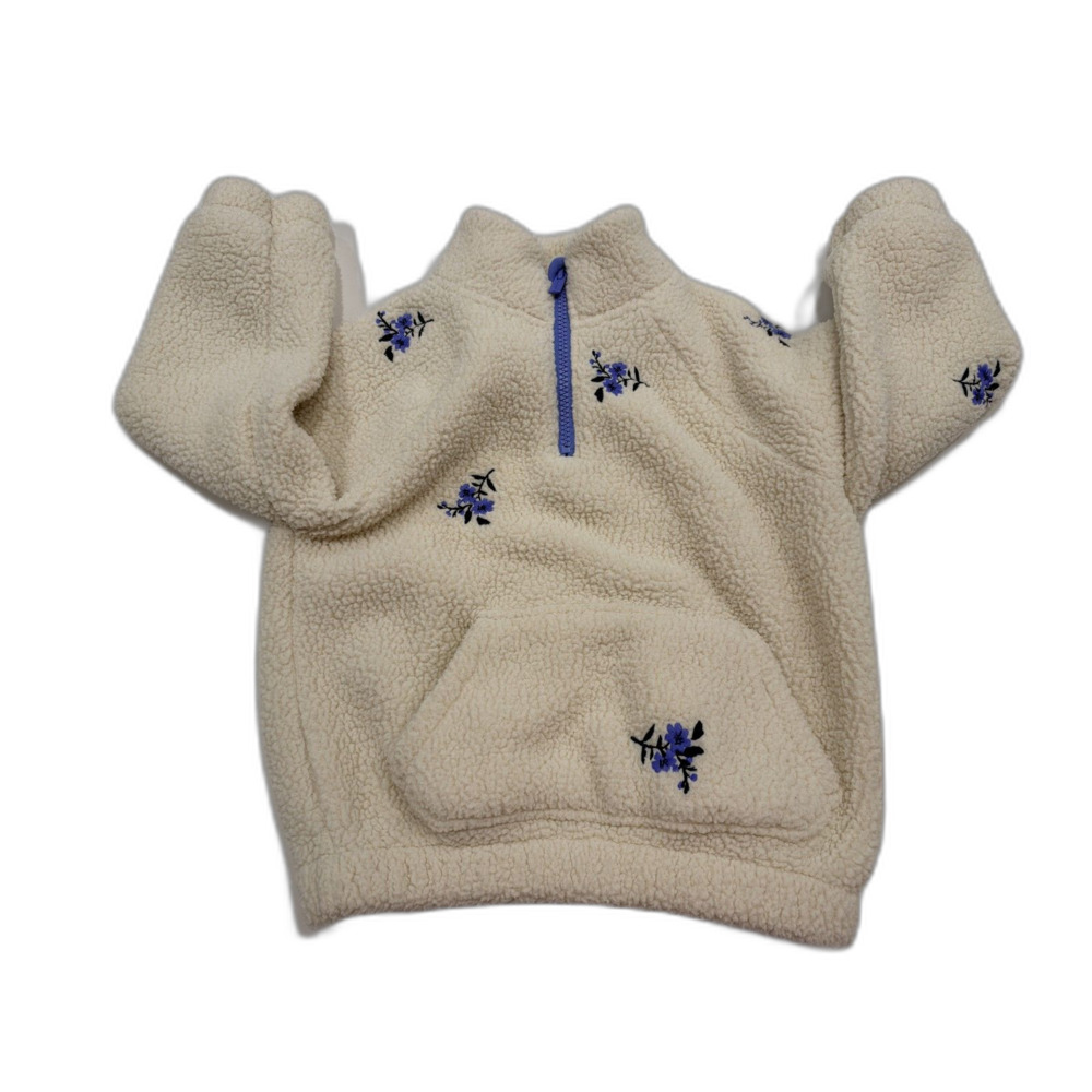 Old Navy Long-Sleeve Half-Zip Embroidered Sherpa Sweater Cream 5T